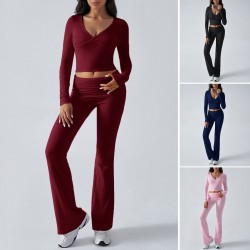 Diyun 2024 Cross-border European and American Women's Clothing Amazon Casual, sporty, Slimming Knitted long-sleeved and long-Pants Two-piece Set