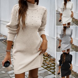 Diyun's European and American women's clothing cross-border Amazon 2024 Autumn/winter, elegant and stylish high-neck, body-hugging sweater dress