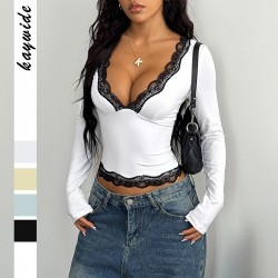 Diyun Cross-border European and American Y2K sexy style lace long-sleeved vest T-shirt women's clothing 2025 Spring/Summer Amazon Independent Store