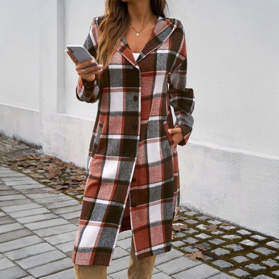 Diyun Cross-border Trade Amazon Europe and America 2024 Autumn/Winter Women's Casual Loose, color-blocking button-down hooded jacket Diyun Cross-border Trade Amazon Europe and America 2024 Autumn/Winter Women's Casual Loose, color-blocking button-down hooded jacket