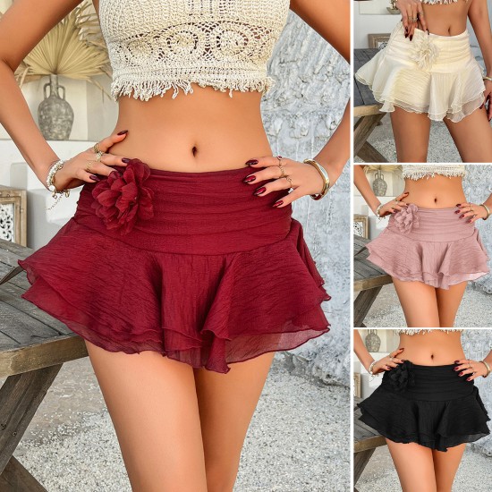 Diyun Cross-border 2025 Spring/Summer European and American short skirts, children's wear, Bohemian casual vacation solid color flower skirts Diyun Cross-border 2025 Spring/Summer European and American short skirts, children's wear, Bohemian casual vacation solid color flower skirts