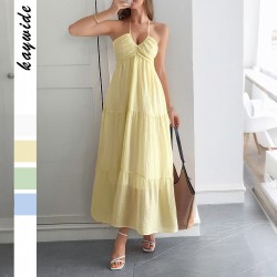 Diyun Cross-border European and American casual vacation halter semi-transparent dress women's clothing 2025 Summer Amazon Independent Station