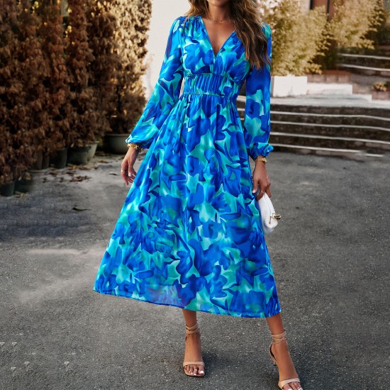 Diyun European and American cross-border V-neck floral print dress 2025 Summer Export women's clothing vacation Casual printed long dress for children