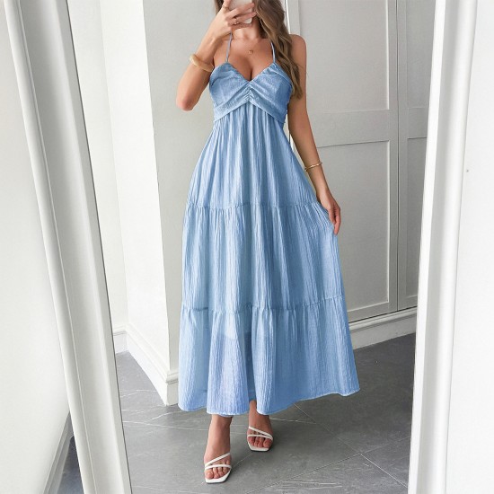 Diyun Cross-border Casual Vacation Style halter seaside Atmosphere Long Dress Women's clothing 2025 Spring/Summer Amazon