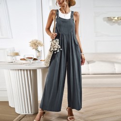 Diyun European and American cross-border women's clothing Amazon solid color Overalls 2023 Summer Export Loose wide-leg one-piece pants