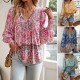 Diyun European and American Cross-border 2025 Spring/Summer Bohemian Vacation Style Cotton print Tie long-sleeved shirt for women Diyun European and American Cross-border 2025 Spring/Summer Bohemian Vacation Style Cotton print Tie long-sleeved shirt for women