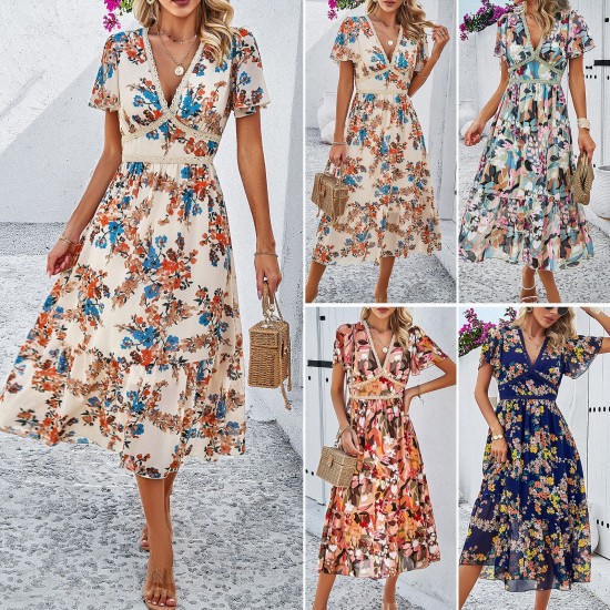 Diyun Cross-border Women's Dress Amazon Spring/Summer 2024 Foreign Trade Casual Vacation Printed high-waisted dress Diyun Cross-border Women's Dress Amazon Spring/Summer 2024 Foreign Trade Casual Vacation Printed high-waisted dress