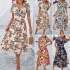 Diyun Cross-border Women's Dress Amazon Spring/Summer 2024 Foreign Trade Casual Vacation Printed high-waisted dress