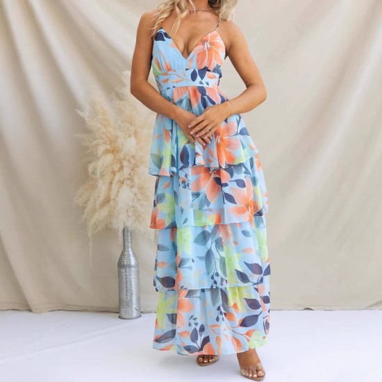 Diyun Cross-border European and American vacation Casual style floral small halter Dress Women's clothing for Spring/Summer 2025 Amazon Export