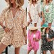 Diyun Cross-border European and American vacation-style printed shirt Women's Set 2025 Summer Export Casual Shorts Two-piece Set Diyun Cross-border European and American vacation-style printed shirt Women's Set 2025 Summer Export Casual Shorts Two-piece Set