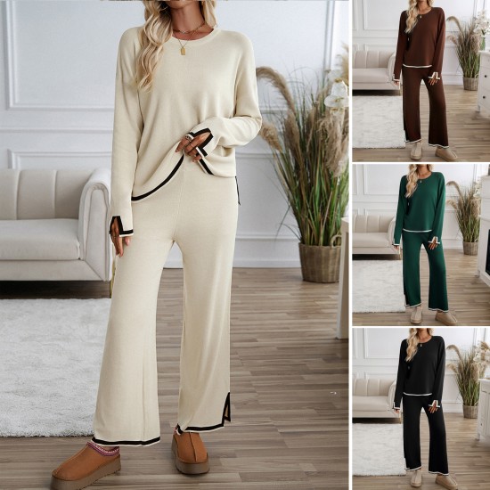 Diyun Cross-border Women's Clothing Set for Amazon 2024, a casual and elegant solid-color knitted long-sleeved woolen coat and pants set Diyun Cross-border Women's Clothing Set for Amazon 2024, a casual and elegant solid-color knitted long-sleeved woolen coat and pants set