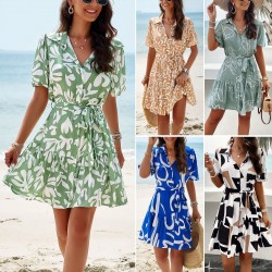 Diyun Cross-border Dress Amazon Spring/Summer 2024 export European and American elegant geometric print short-sleeved dress