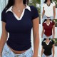 Diyun Cross-border 2025 Spring/Summer European and American Women's Clothing Y2K Casual waist-cinching Slimming polo Collar short-sleeved T-shirt top Diyun Cross-border 2025 Spring/Summer European and American Women's Clothing Y2K Casual waist-cinching Slimming polo Collar short-sleeved T-shirt top