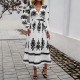 Diyun Cross-border 2024 Autumn/Winter Amazon European and American foreign Trade Women's Wear, elegant color-blocking printed V-neck long-sleeved dress Diyun Cross-border 2024 Autumn/Winter Amazon European and American foreign Trade Women's Wear, elegant color-blocking printed V-neck long-sleeved dress