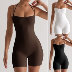 Di Yun's Spring/Summer 2025 cross-border European and American sexy solid color home halter, outdoor slimming jumpsuit, yoga wear and women's clothing
