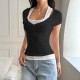 Diyun Cross-border European and American Y2K Hot Girl Style Fake two-piece halter short-sleeved T-shirt women's clothing 2025 Summer Amazon Independent Store