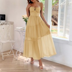 Diyun Cross-border European and American Casual Vacation Halter waisted long Dress Women's clothing 2025 Summer Amazon Independent Station