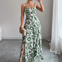Di Yun's European and American cross-border 2025 Spring/Summer elegant and stylish twist-printed small halter wide-leg one-piece long pants women's clothing