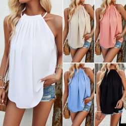 Diyun Amazon Cross-border European and American Amazon Spring/Summer 2024 Elegant Casual Commuting Solid color sleeveless women's top