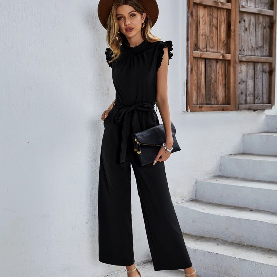 Diyun Cross-border Women's Clothing Amazon Casual short-sleeved solid color one-piece Pants 2024 Spring Flying Sleeve Top Diyun Cross-border Women's Clothing Amazon Casual short-sleeved solid color one-piece Pants 2024 Spring Flying Sleeve Top