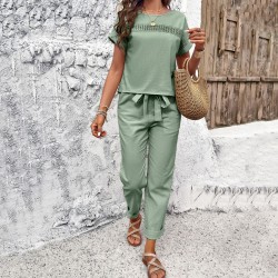 Diyun European and American Women's Clothing Amazon Trade 2024 Spring/Summer Casual Short-sleeved top and long Pants Set