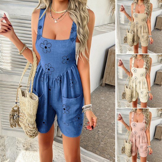 Diyun Cross-border European and American 2025 Spring/Summer Casual Vacation Style Cotton printed Bow Strap Jumpsuit Women's Clothing Diyun Cross-border European and American 2025 Spring/Summer Casual Vacation Style Cotton printed Bow Strap Jumpsuit Women's Clothing