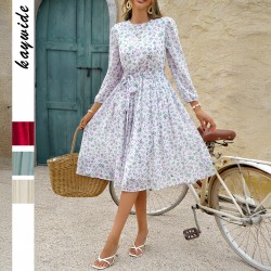 Diyun Cross-border European and American vacation Casual style floral tie cinched-waist dress for women, Spring/Summer 2025 Amazon Export