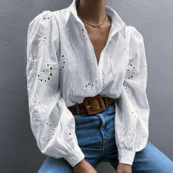 Diyun Amazon Spring/Summer 2025 Foreign trade European and American casual Loose fashion Openwork puffed-sleeve cardigan women's clothing