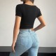 Diyun Cross-border Amazon European and American Women's Clothing 2024 Spring/Summer Solid color square neck short Crop Crop Fashion Shaping T-shirt