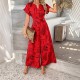 Di Yun's Spring/Summer 2025 cross-border European and American printed casual vacation style women's wear with a waisted short-sleeved shirt, wide-leg one-piece long pants