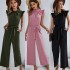 Diyun Cross-border Women's Clothing Amazon Casual short-sleeved solid color one-piece Pants 2024 Spring Flying Sleeve Top