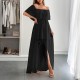 Diyun Cross-border European and American elegant strapless and cinched short-sleeved women's long dress for women's clothing 2025 summer Amazon