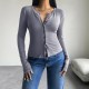 Diyun Cross-border Trade Amazon 2024 Autumn/Winter Women's Top Y2K Solid Color Slimming Cardigan Button Long-sleeved T-shirt Diyun Cross-border Trade Amazon 2024 Autumn/Winter Women's Top Y2K Solid Color Slimming Cardigan Button Long-sleeved T-shirt