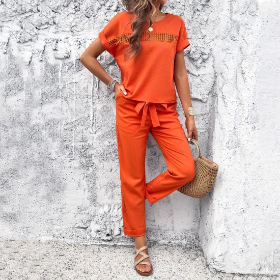 Diyun European and American Women's Clothing Amazon Trade 2024 Spring/Summer Casual Short-sleeved top and long Pants Set Diyun European and American Women's Clothing Amazon Trade 2024 Spring/Summer Casual Short-sleeved top and long Pants Set
