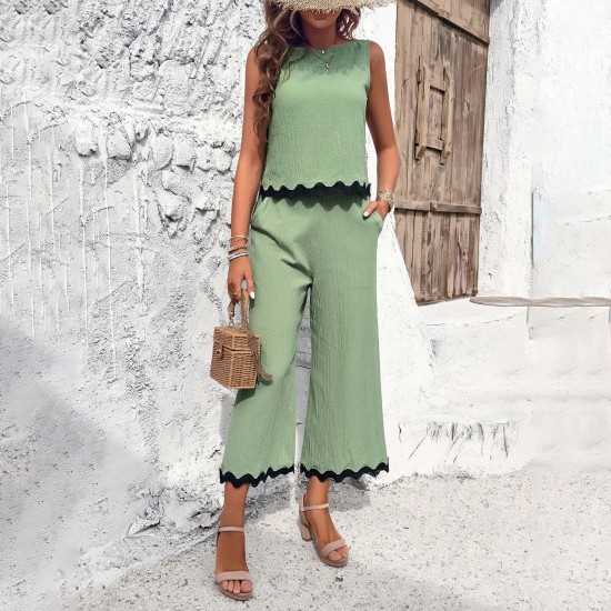 Diyun Cross-border European and American women's Clothing Amazon Spring/Summer 2024 Export Casual and Elegant vest, top and long Pants Set Diyun Cross-border European and American women's Clothing Amazon Spring/Summer 2024 Export Casual and Elegant vest, top and long Pants Set