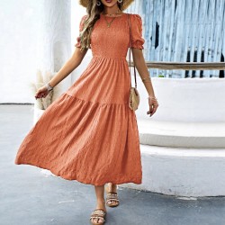 Diyun Cross-border European and American Casual Vacation style lotus leaf sleeve corset women's long Dress for Spring/Summer 2025 Amazon