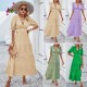Diyun Amazon Cross-border European and American women's Clothing Spring/Summer 2024 export style solid color V-neck tie waist dress Diyun Amazon Cross-border European and American women's Clothing Spring/Summer 2024 export style solid color V-neck tie waist dress