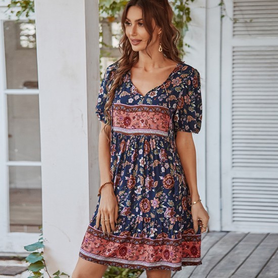 Self-designed casual vacation-style dress 2023 summer printed fresh and delicate dress, light luxury and ethereal Self-designed casual vacation-style dress 2023 summer printed fresh and delicate dress, light luxury and ethereal