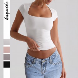 Diyun Cross-border European and American yoga wear, sports elastic slimming T-shirt women's clothing, Summer 2025 Amazon Independent foreign Trade Station