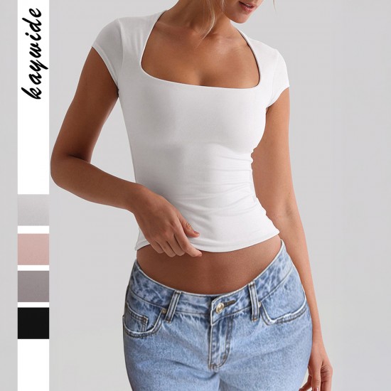 Diyun Cross-border European and American yoga wear, sports elastic slimming T-shirt women's clothing, Summer 2025 Amazon Independent foreign Trade Station Diyun Cross-border European and American yoga wear, sports elastic slimming T-shirt women's clothing, Summer 2025 Amazon Independent foreign Trade Station