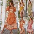 Di Yun's Spring/Summer 2025 European and American cross-border cotton printed dress, French printed vacation style square neck dress for women