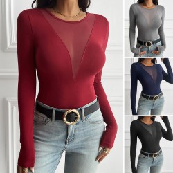 Diyun Foreign Trade Cross-border 2024 Autumn/Winter Amazon Top Women's Wear European and American Y2K Sexy deep V patchwork long-sleeved T-shirt