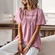 Self-developed and designed Amazon round-neck patchwork top for Spring/Summer 2023 loose women's shirt in solid color Self-developed and designed Amazon round-neck patchwork top for Spring/Summer 2023 loose women's shirt in solid color