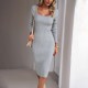 Diyun's European and American cross-border Amazon square-neck woolen dress for autumn and winter 2023, an elegant and form-fitting long dress for foreign trade