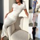 Diyun Cross-border Amazon European and American Women's Clothing 2024 Spring/Summer Export Solid color elegant Slimming short-sleeved dress Diyun Cross-border Amazon European and American Women's Clothing 2024 Spring/Summer Export Solid color elegant Slimming short-sleeved dress