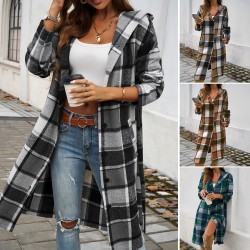 Diyun Cross-border Trade Amazon Europe and America 2024 Autumn/Winter Women's Casual Loose, color-blocking button-down hooded jacket