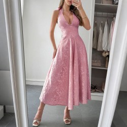 Diyun Cross-border European and American elegant halter and cinched-waist long dress women's clothing 2025 Summer Independent store on Amazon