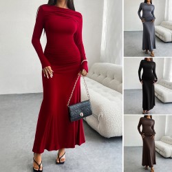 Diyun Cross-border 2024 Autumn/Winter Amazon European and American foreign Trade Women's Clothing, solid color, body-hugging one-shoulder dress
