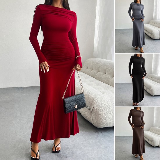 Diyun Cross-border 2024 Autumn/Winter Amazon European and American foreign Trade Women's Clothing, solid color, body-hugging one-shoulder dress Diyun Cross-border 2024 Autumn/Winter Amazon European and American foreign Trade Women's Clothing, solid color, body-hugging one-shoulder dress