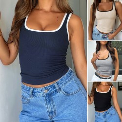 Diyun 2025 Spring/Summer Cross-border Amazon Europe and America Y2K sporty Slimming Knitted threaded color-blocking Vest Women's T-shirt
